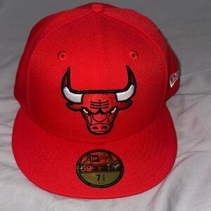 New Era Red 59FIFTY Cap with Bull Logo